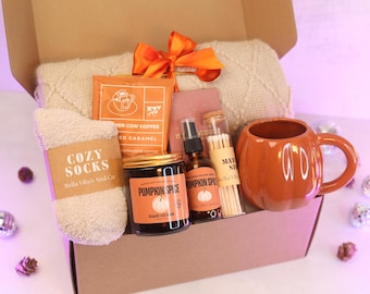 Pumpkin Fall Care Package, Cozy Hygge Gift Box for Her (Thinking of You)