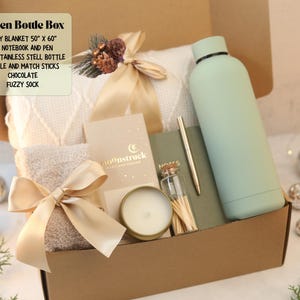 Birthday Gifts with blanket care package for woman and man Personalized Gift Green Bottle Box