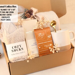 Birthday Gifts with blanket care package for woman and man Personalized Gift Coffe Box