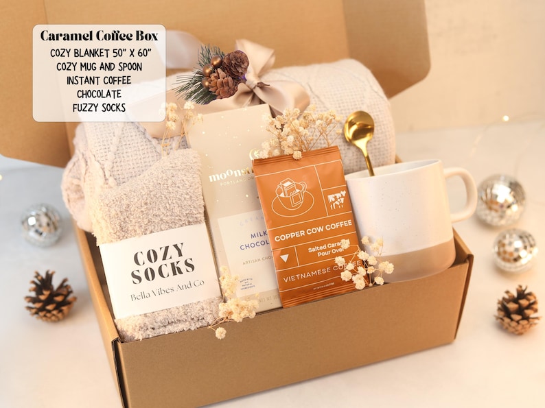 Birthday Gifts with blanket care package for woman and man Personalized Gift Coffe Box