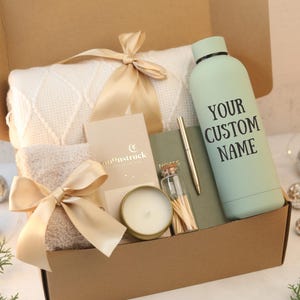 Personalized Engraved Bottle Gift Set: Cozy Care Basket for Her