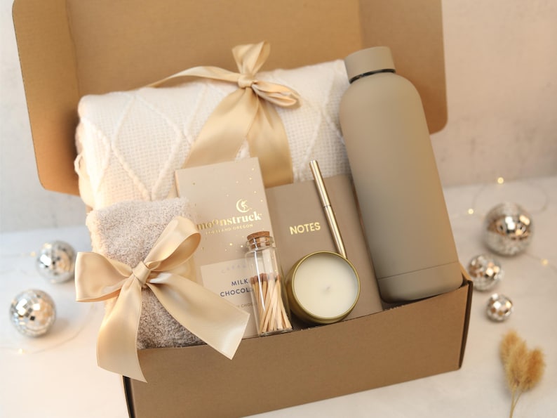 Cozy Style Gifts Box custom care package for woman Personalized Gift Basket Beige Bottle Box