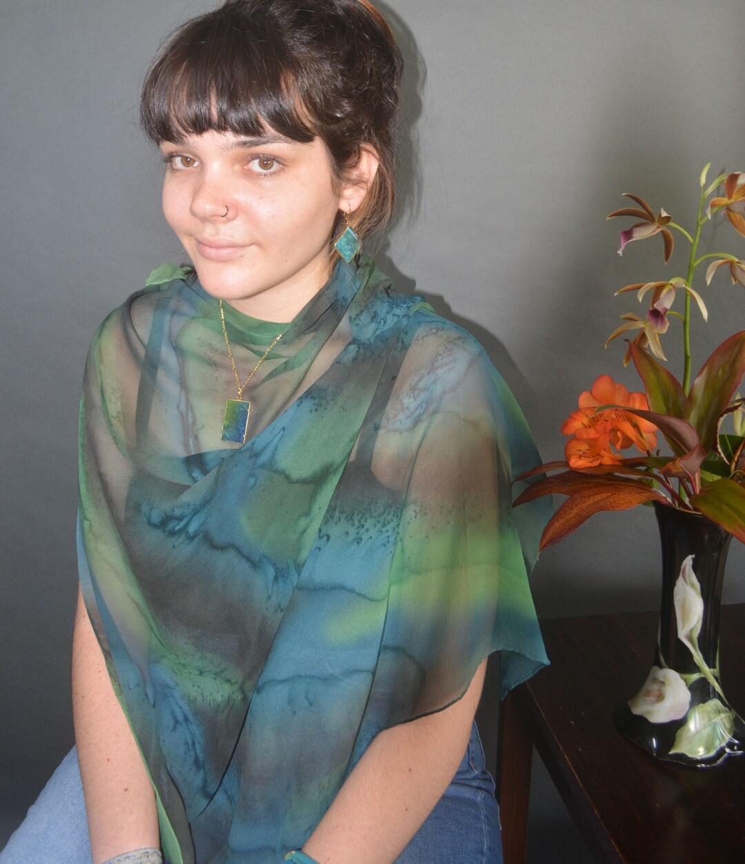 Women Artsy Pure Color Shirred Shawl Scarf