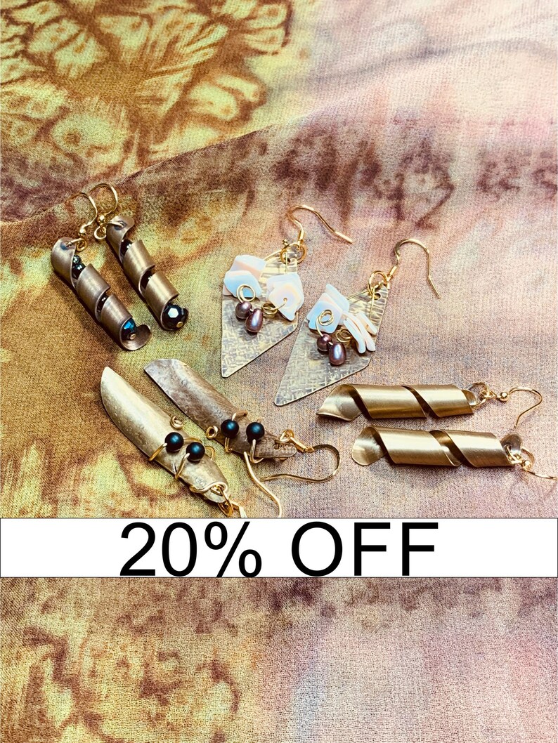 Pearls Shells Spiral Scroll Earring Mom Gift Chic Texturd Metalwork Twisted Hand Forged Jewelry She Gift Artisan Torched Hammered Brass