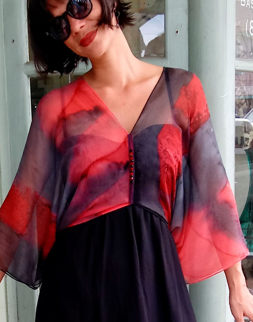 Handpainted Silk Gown Elegant Holiday Red Gowns Women Etsy