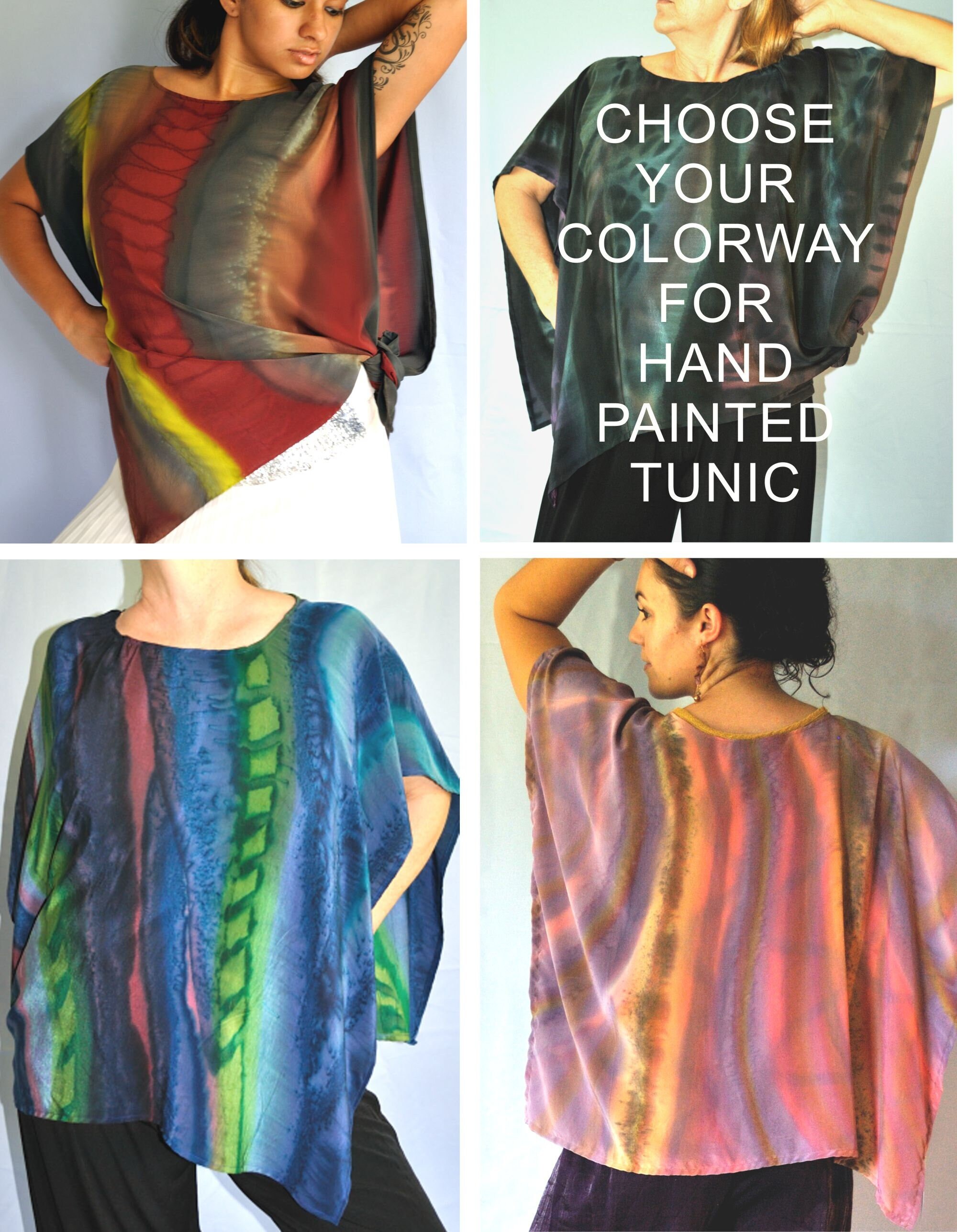 Hand-Painted Tunic Silk, Elegant Jacket, Boho Tunic Fall Shawl, Silk Cape, Wedding Wear Blouse, Poncho Women Tunic Top Hand Dyed Shrug Scarf