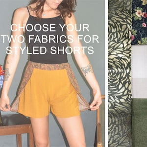 Green Minimalist Shorts, Custom Fabric Choice, Elastic Waist, Floral Skort, Boho Style, Summer Capri, Wrap Pants, Rayon, Cotton, Silk Blends