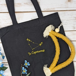 Personalisierte Konstellation bestickte Einkaufstasche. Benutzerdefinierte Sternzeichen Einkaufstasche, Baumwoll-Leinwand-Einkaufstasche, benutzerdefinierte Brautjungfern-Geschenk-wiederverwendbare Tasche
