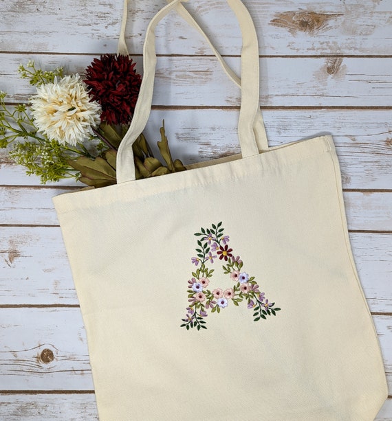 Initial Canvas Grocery Bag, Personalized Present Gift Tote Bag for Wedding  Birthday Holiday Reusable Grocery Bag Initial Letters for Women Teachers