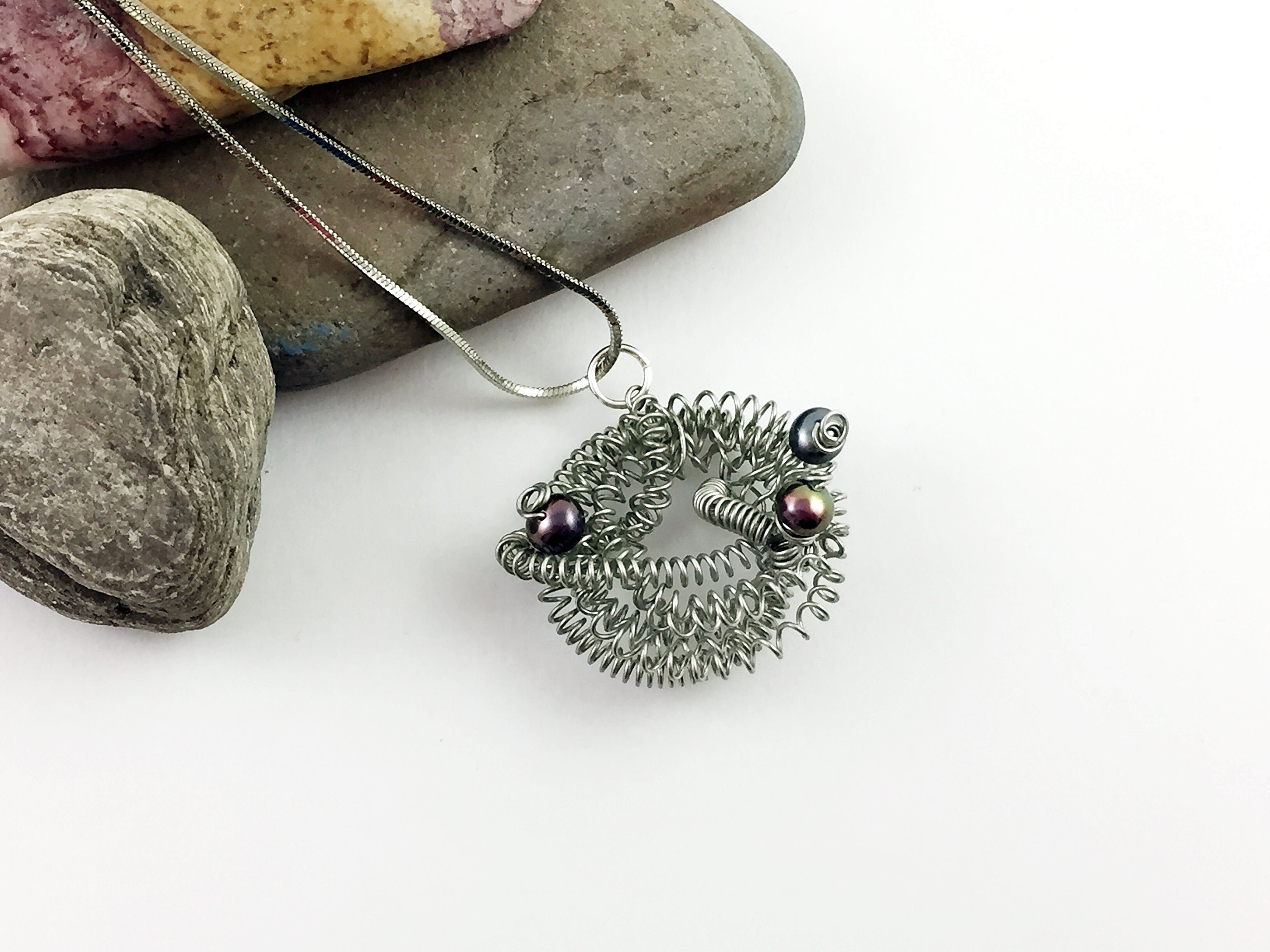 Woven Wire Wrapped Pendant Coil Necklace One of a Kind Etsy