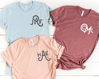 Custom Vintage Monogram T-Shirt, Bridesmaid Gift