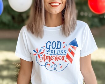God Bless America Patriotic T-Shirt - July 4th Independence Day Tee