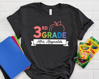 Personalized 3rd Grade Teacher T-Shirt: Colorful Custom Name Tee