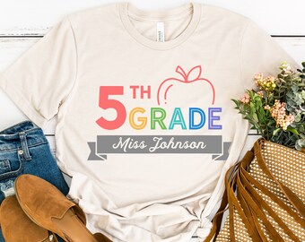 Personalized 5th Grade Teacher T-Shirt: Colorful Custom Name Tee