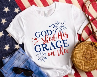 God Shed His Grace On Thee Patriotic Shirt, America The Beautiful Song Tee, Independence Day Design, July 4th Fireworks T-Shirt