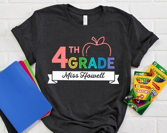 Personalized 4th Grade Teacher T-Shirt: Colorful Custom Name Tee