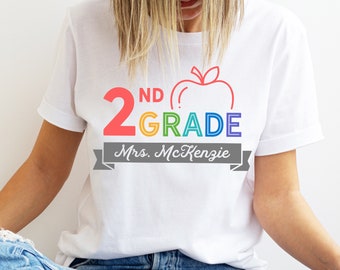 Personalized 2nd Grade Teacher T-Shirt: Colorful Custom Name Tee