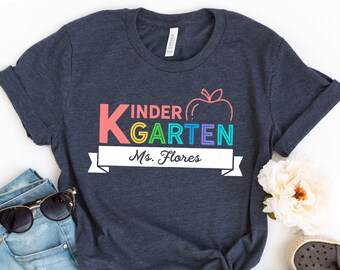 Personalized Kindergarten Teacher Shirt: Colorful Apple Custom Tee