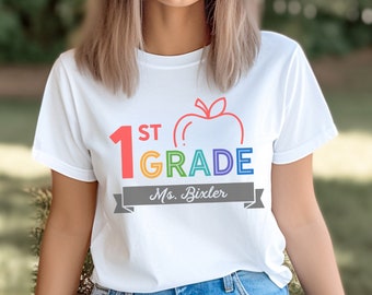 Personalized 1st Grade Teacher T-Shirt: Colorful Rainbow Custom Tee