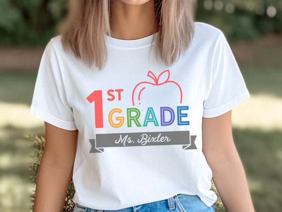 Personalized 1st Grade Teacher T-Shirt: Colorful Rainbow Custom Tee