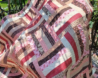 Patchwork-Quilt-Decke rosa-braun, Fence rail, Tagesdecke, Steppdecke