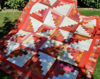Patchwork quilt blanket, log cabin pattern, bedspread, quilt