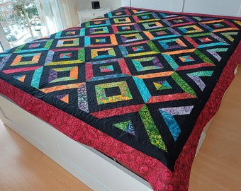 Patchwork-Quilt-Decke, bunt, 208x188 cm, handgefertigt, Tagesdecke, Steppdecke