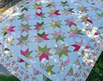 Patchwork-Quilt-Decke mit Sternen, Sternenquilt, Tagesdecke