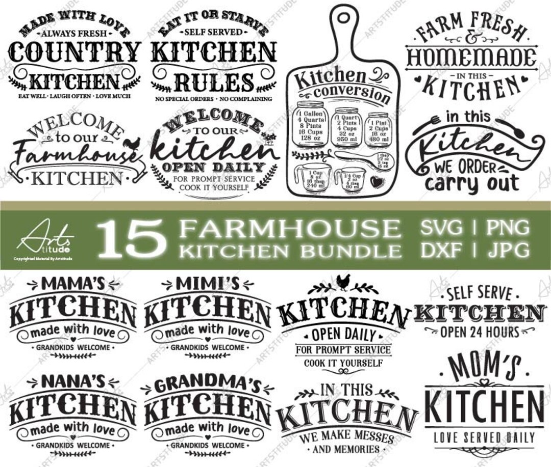 Farmhouse Kitchen Svg Bundle, Farmhouse Sign Svg, Rustic Home Decor ...