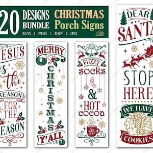Christmas Porch Sign svg Bundel, Santa SVG, Merry Christmas svg, Welkomstbord, Kerst verticaal teken, Winter svg, Kerstdecoratie SVG