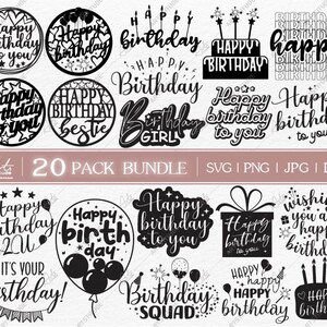 Joyeux anniversaire svg bundle, lettre d’anniversaire à la main svg, fête d’anniversaire svg, gâteau d’anniversaire svg, fête d’anniversaire svg png, idées de fête d’anniversaire