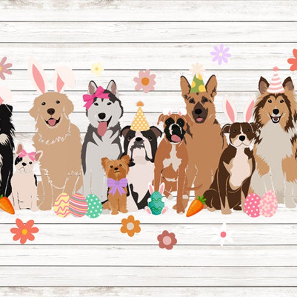 Easter dogs with hats bunny ears DTF Print Ready to Press