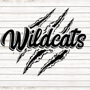 May include: Black and white graphic design of a claw mark with the word "Wildcats" written inside.