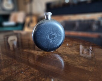 Round Flask, Moon Flask, 5 Oz Flask, Hip Flask, Maid of Honor Gift, Bridesmaid Gift, Wedding Gift, Witchy Flask,  Preserved Spiderweb, Goth