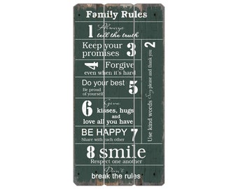 Signo de madera personalizado "Family Rules Vintage"