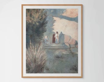 Mary and Jesus at the Tomb Art Print | “The First Witness” | Christian Painting of Jesus Christ | Archival Giclee Fine Art