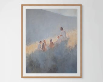Jesus Sitting with Children Art Print | “Of Such Is The Kingdom” | Christian Painting of Jesus Christ | Archival Giclee Quality