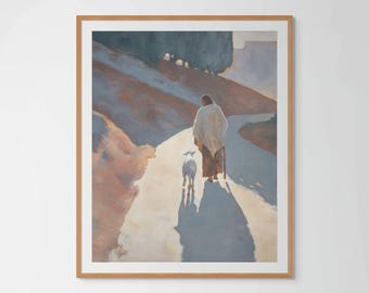 Jesus Walking with Sheep Art Print | “With Me In the Way” | Christian Painting of Jesus Christ | Archival Giclee Quality