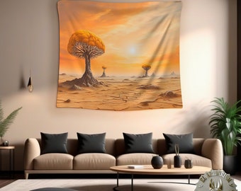 Otherworldly arid plant landscape Wall Tapestry, Alien flora , desertic planet, cosmic desert, fantastical landscape, alien plant B44