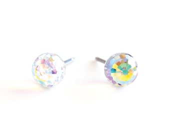 Disco Ball Stud Earrings | Iridescent Stud Earrings | 6mm Swarovski Crystal Earrings | Disco Jewelry | Sparkle Ball Earrings | Crystal Studs