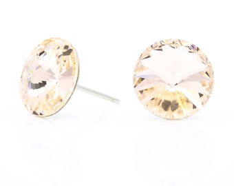 10mm Champagne Swarovski Earrings | Round Crystal Earrings | Minimalist Studs | Everyday Studs | Sparkly Studs | Hypoallergenic Earrings