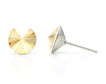 Pendientes Swarovski de oro de 8 mm / Pendientes de cristal dorado / Pendientes redondos brillantes / Pendientes delicados / Pendientes hipoalergénicos / Pendientes de cristal para uso diario