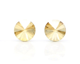 Pendientes Swarovski de oro de 8 mm / Pendientes de cristal dorado / Pendientes redondos brillantes / Pendientes delicados / Pendientes hipoalergénicos / Pendientes de cristal para uso diario