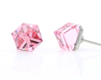 6mm Pink Crystal Stud Earrings | Swarovski Crystal Studs | Minimalist Pink Earrings | Hypoallergenic Studs | October Birthstone Earrings