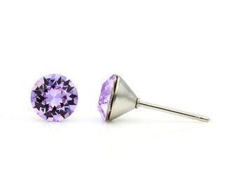 6mm Purple Swarovski Studs | Mini Violet Earrings | Swarovski Crystal Earrings | Sparkly Studs | Hypoallergenic Studs | Everyday Earrings