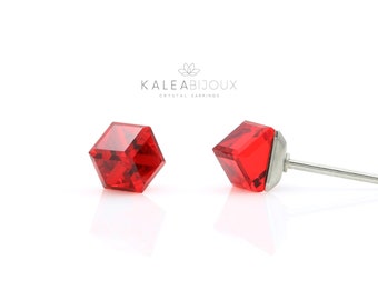 4mm Red Earrings | Mini Crystal Earrings | Hypoallergenic Studs | Cubic Studs | Swarovski Studs | Tiny Studs | January Birthstone Earrings