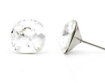 10 mm heldere Swarovski kussen kristallen studs | Alledaagse kristallen sieraden | Leuk Moederdagcadeau | Moederdag cadeau-idee | Sprankelende oorbellen