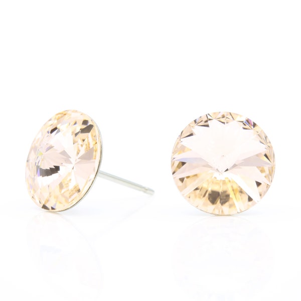 10mm Champagne Swarovski Earrings | Round Crystal Earrings | Minimalist Studs | Everyday Studs | Sparkly Studs | Hypoallergenic Earrings