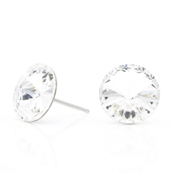 10mm Clear Swarovski Earrings | Round Crystal Studs | Minimalist Studs | April Birthstone Earrings | Sparkly Studs | Hypoallergenic Earrings
