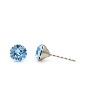 6mm Aquamarine Swarovski Studs | March Birthstone Earrings | Mini Crystal Earrings | Blue Studs | Hypoallergenic Earrings | Everyday Studs